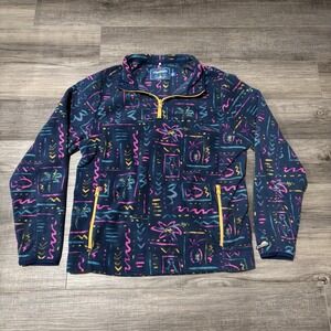 Chubbies Pullover Mens Large Quarter Zip Fleece Neon Fish Beach Tropical Casual